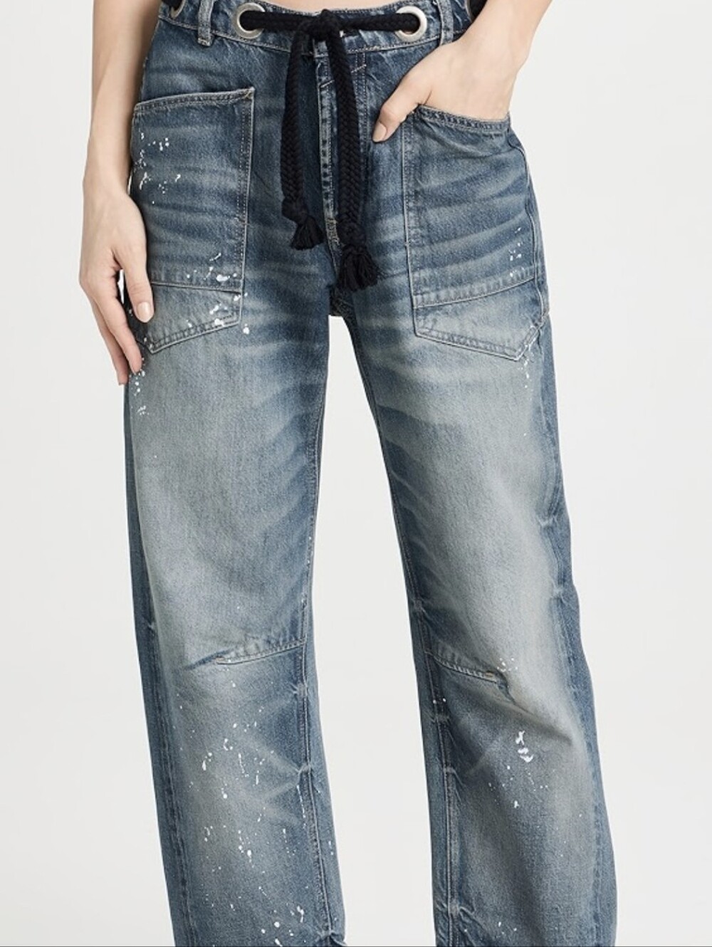 NEW Free People Moxie Low Slung Paint Splatter Barrel Jeans 26